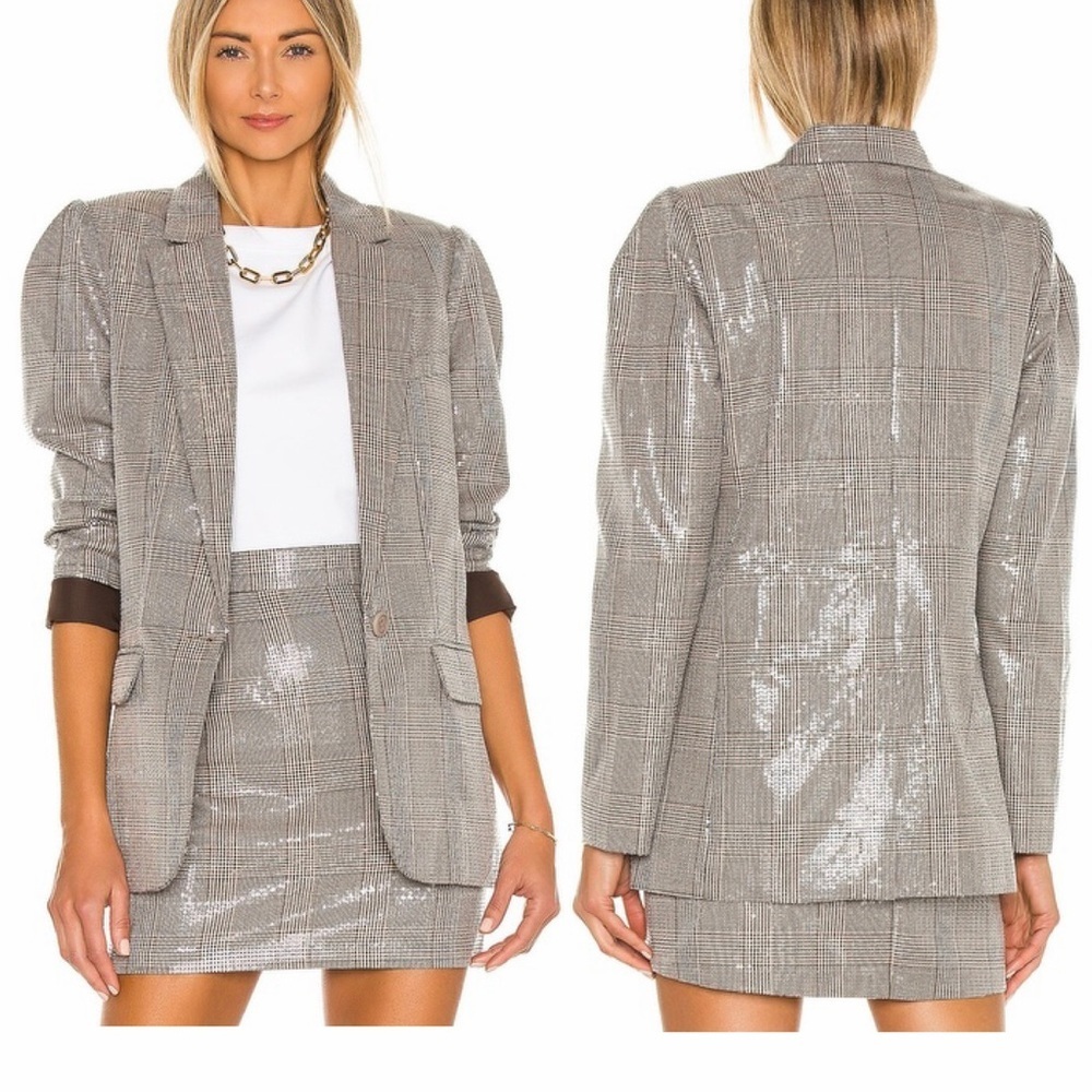 CUPCAKES AND CASHMERE Vega Sequin and Plaid Single Button Women’s Blazer NEW
